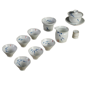 定窑陶瓷茶具三鱼图（盖碗）10头套组 商务礼品